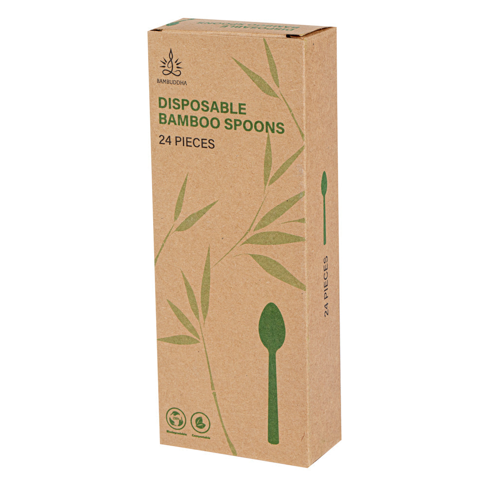 Bambuddha Natural Bamboo Disposable Spoon - Retail Pack - 7" x 1 1/4" - 24 count box