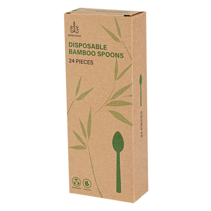 Bambuddha Natural Bamboo Disposable Spoon - Retail Pack - 7" x 1 1/4" - 24 count box