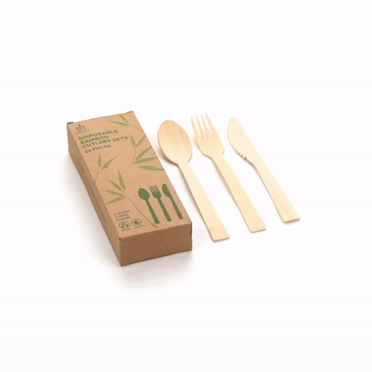 Bambuddha Natural Bamboo Disposable Cutlery Set - Retail Pack - 7" - 24 count box
