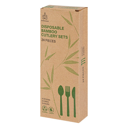 Bambuddha Natural Bamboo Disposable Cutlery Set - Retail Pack - 7" - 24 count box