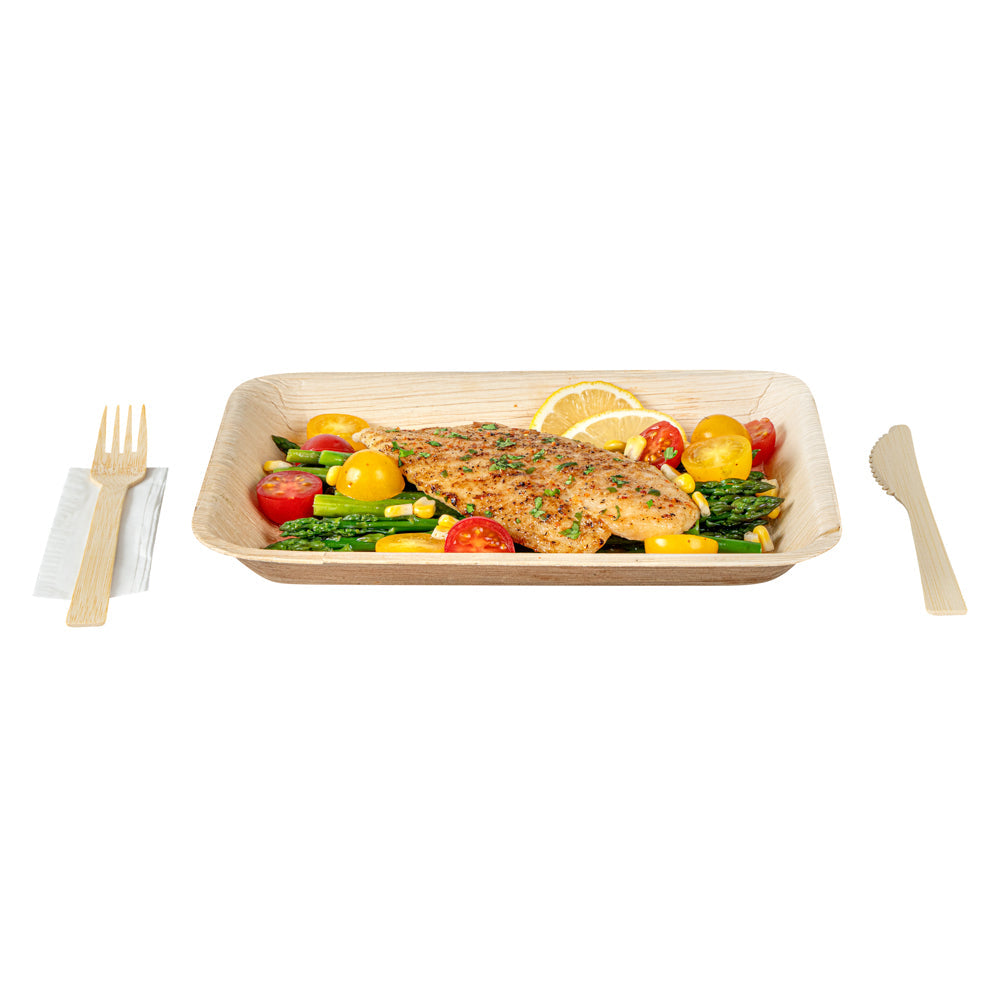 Bambuddha Natural Bamboo Disposable Fork / Knife Set - with White Napkin and Kraft Paper Pouch - 7" - 500 count box