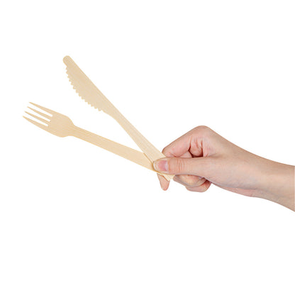 Bambuddha Natural Bamboo Disposable Fork / Knife Set - with White Napkin and Kraft Paper Pouch - 7" - 500 count box