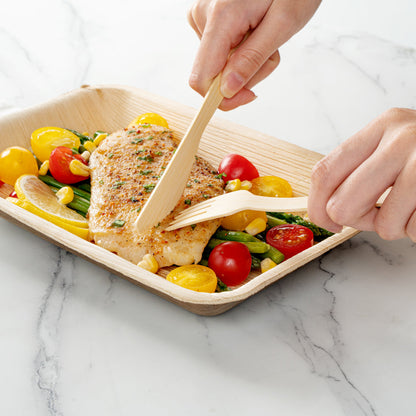 Bambuddha Natural Bamboo Disposable Fork / Knife Set - with White Napkin and Kraft Paper Pouch - 7" - 500 count box