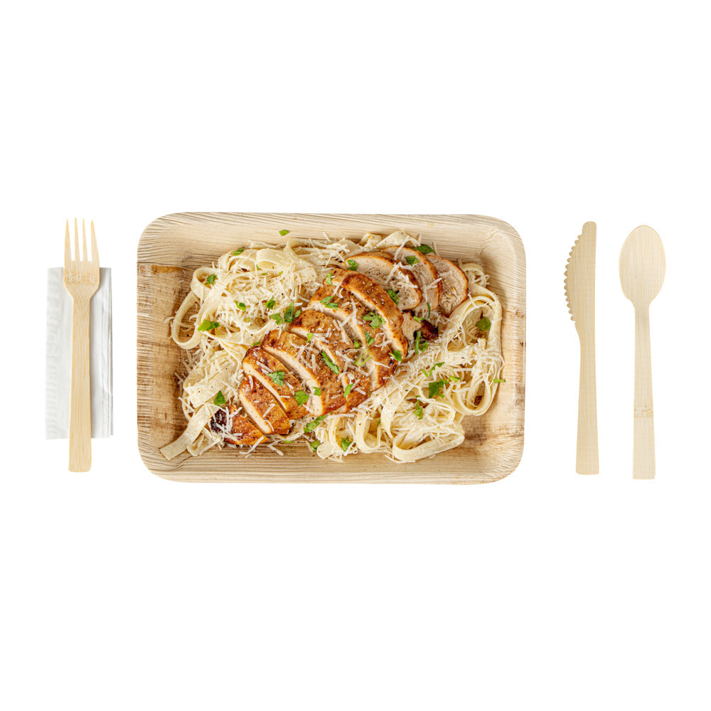 Bambuddha Natural Bamboo Disposable Cutlery Set - with White Napkin and Kraft Paper Pouch - 7" - 100 count box
