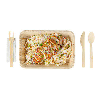 Bambuddha Natural Bamboo Disposable Cutlery Set - with White Napkin and Kraft Paper Pouch - 7" - 500 count box