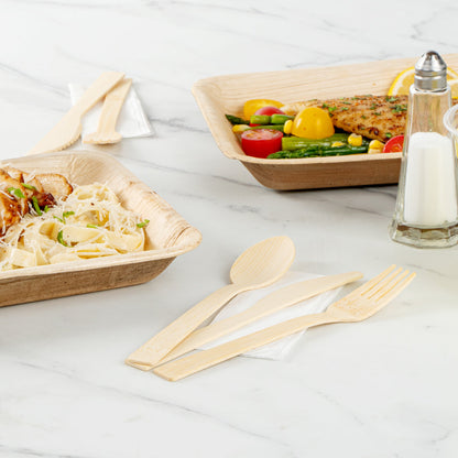 Bambuddha Natural Bamboo Disposable Cutlery Set - with White Napkin and Kraft Paper Pouch - 7" - 500 count box