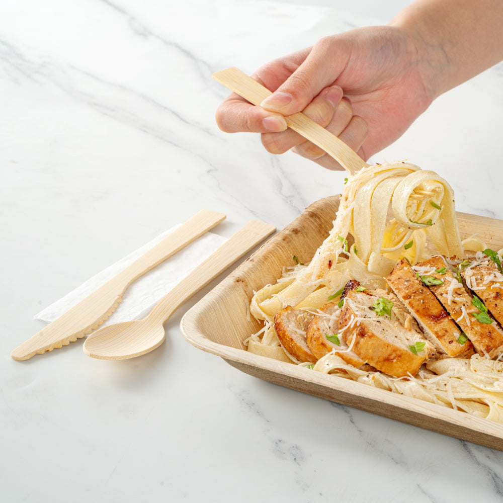 Bambuddha Natural Bamboo Disposable Cutlery Set - with White Napkin and Kraft Paper Pouch - 7" - 500 count box