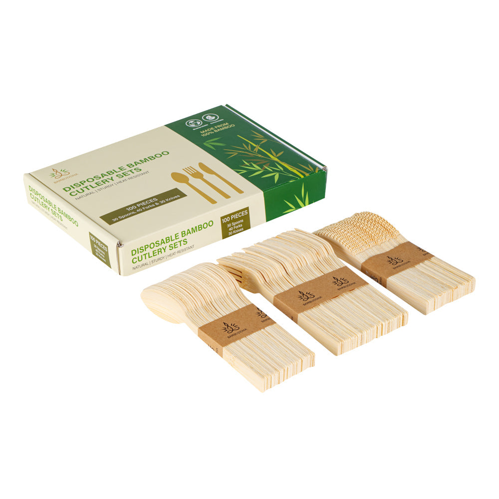 Bambuddha Natural Bamboo Disposable Cutlery Set - 7" - 100 count box