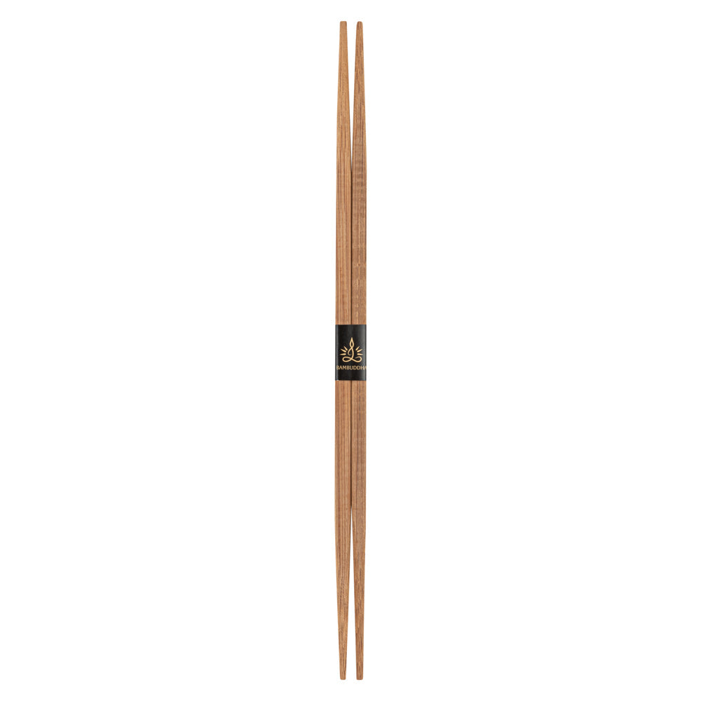 Bambuddha Brown Bamboo Contour Chopsticks - with Paper Band - 9 1/2" - 100 count box