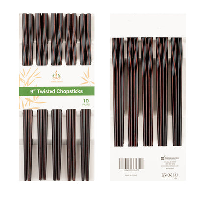 Bambuddha Dark Brown Bamboo Twisted Chopsticks - 9" - 10 count box