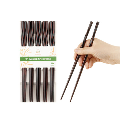 Bambuddha Dark Brown Bamboo Twisted Chopsticks - 9" - 10 count box