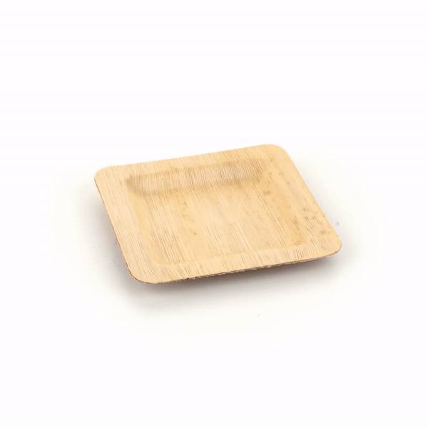 Bambuddha Square Natural Bamboo Plate - 4 3/4" x 4 3/4" x 1/2" - 100 count box