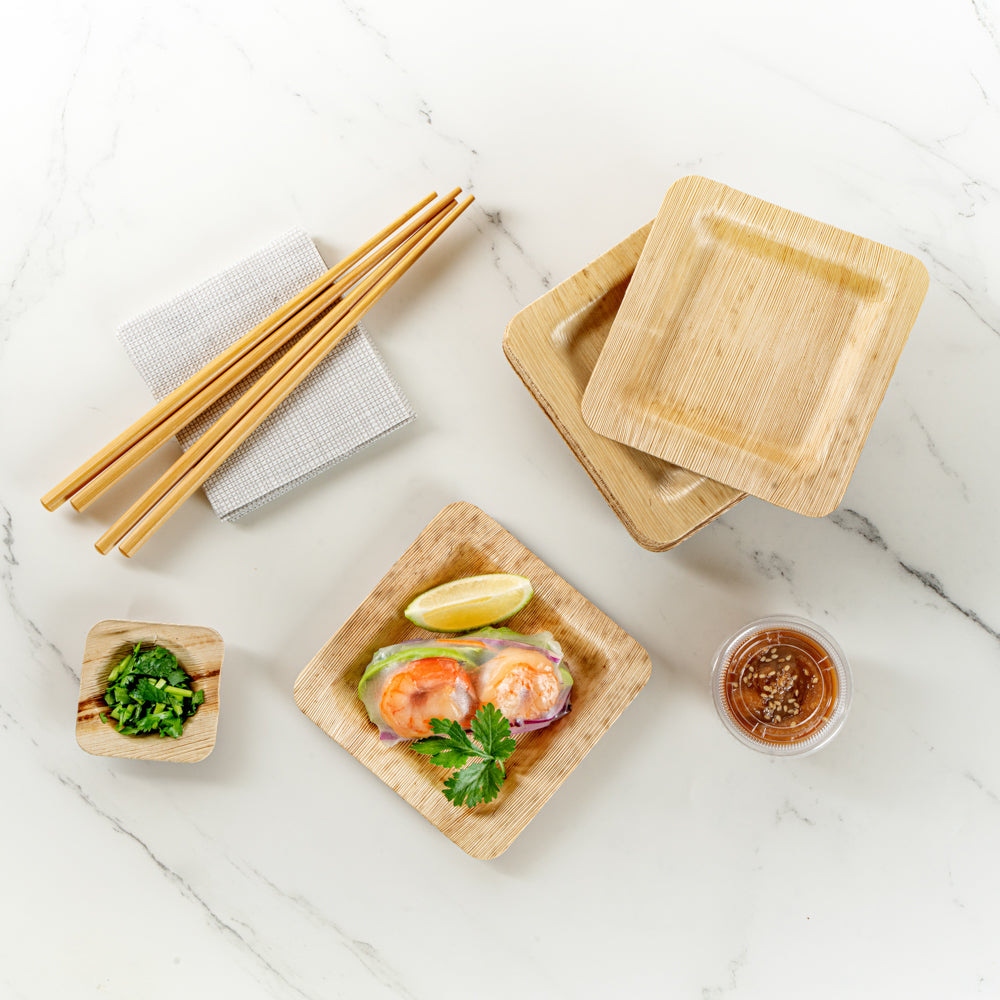 Bambuddha Square Natural Bamboo Plate - 4 3/4" x 4 3/4" x 1/2" - 100 count box