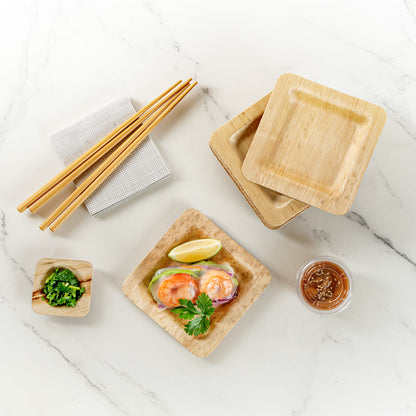 Bambuddha Square Natural Bamboo Plate - 4 3/4" x 4 3/4" x 1/2" - 100 count box