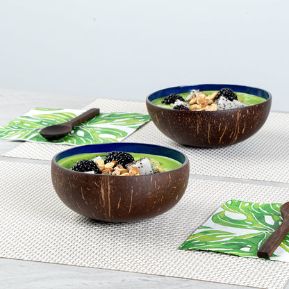 Coco Casa 16 oz Metallic Blue Handmade Coconut Bowl - 10 count box