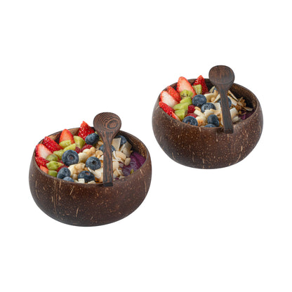 Coco Casa 4-Piece Handmade Coconut Bowl and Wooden Spoon Set - 1 count box