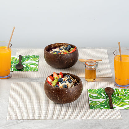 Coco Casa 4-Piece Handmade Coconut Bowl and Wooden Spoon Set - 1 count box