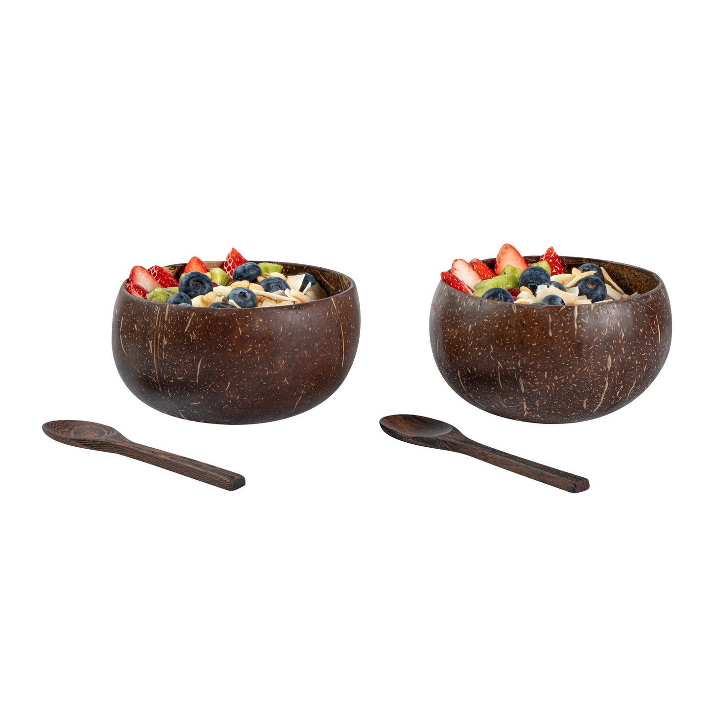 Coco Casa 4-Piece Handmade Coconut Bowl and Wooden Spoon Set - 10 count box