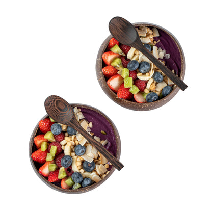 Coco Casa 4-Piece Handmade Coconut Bowl and Wooden Spoon Set - 10 count box