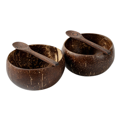 Coco Casa 4-Piece Handmade Coconut Bowl and Wooden Spoon Set - 10 count box