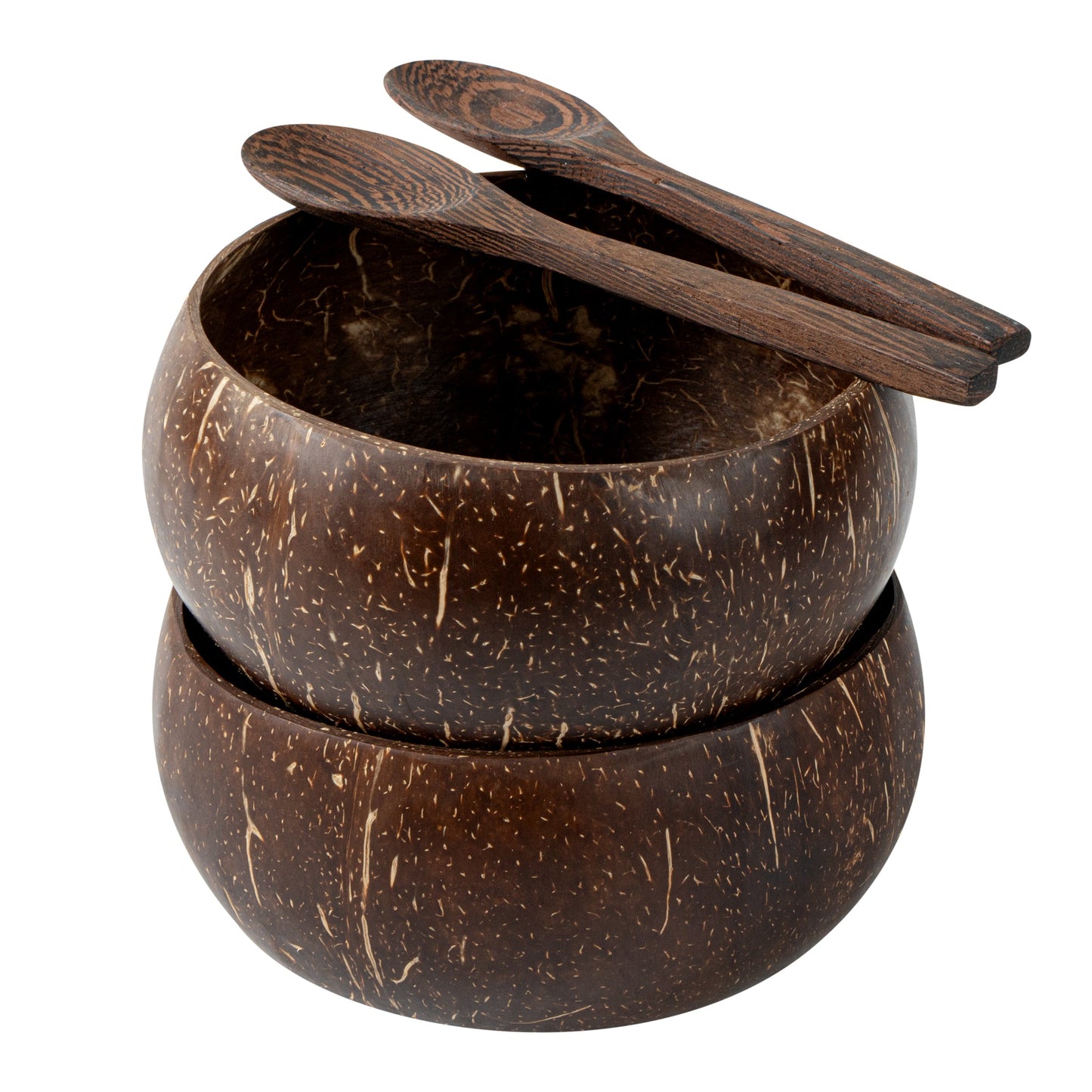 Coco Casa 4-Piece Handmade Coconut Bowl and Wooden Spoon Set - 10 count box