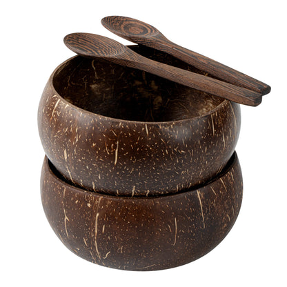 Coco Casa 4-Piece Handmade Coconut Bowl and Wooden Spoon Set - 10 count box
