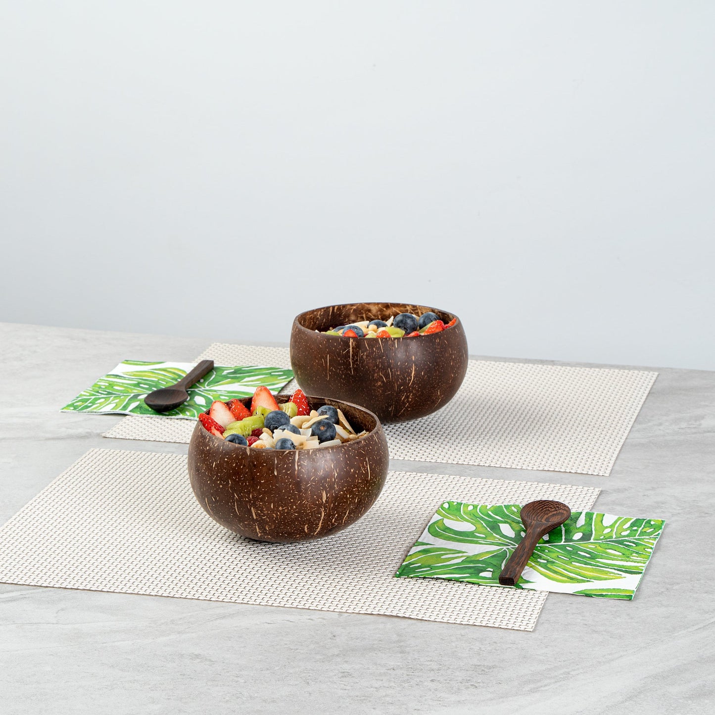 Coco Casa 4-Piece Handmade Coconut Bowl and Wooden Spoon Set - 10 count box