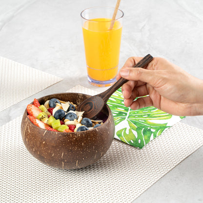 Coco Casa 4-Piece Handmade Coconut Bowl and Wooden Spoon Set - 10 count box