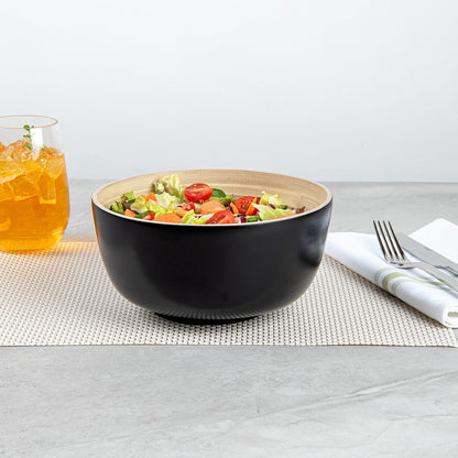 Bambuddha 15 oz Round Black Spun Bamboo Small Salad Bowl - 7 3/4" x 7 3/4" x 4" - 1 count box