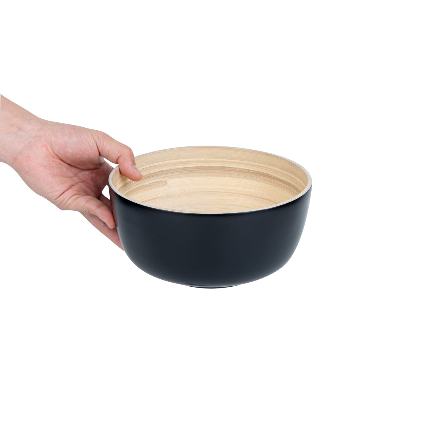 Bambuddha 15 oz Round Black Spun Bamboo Small Salad Bowl - 7 3/4" x 7 3/4" x 4" - 1 count box