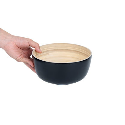 Bambuddha 15 oz Round Black Spun Bamboo Small Salad Bowl - 7 3/4" x 7 3/4" x 4" - 1 count box