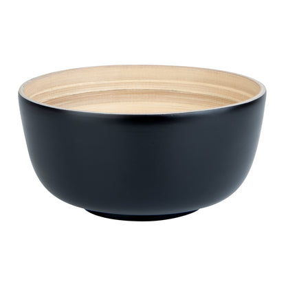 Bambuddha 15 oz Round Black Spun Bamboo Small Salad Bowl - 7 3/4" x 7 3/4" x 4" - 1 count box