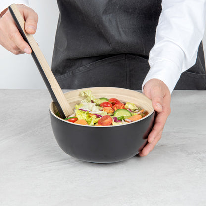 Bambuddha 15 oz Round Black Spun Bamboo Small Salad Bowl - 7 3/4" x 7 3/4" x 4" - 1 count box