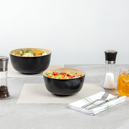 Bambuddha 15 oz Round Black Spun Bamboo Small Salad Bowl - 7 3/4" x 7 3/4" x 4" - 1 count box