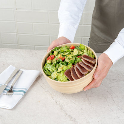 Bambuddha 15 oz Round Natural Spun Bamboo Small Salad Bowl - 7 3/4" x 7 3/4" x 4" - 1 count box