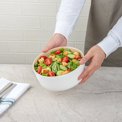 Bambuddha 15 oz Round White Spun Bamboo Small Salad Bowl - 7 3/4" x 7 3/4" x 4" - 1 count box