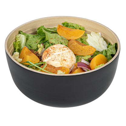 Bambuddha 25 oz Round Black Spun Bamboo Medium Salad Bowl - 9 1/2" x 9 1/2" x 4 3/4" - 1 count box