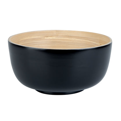 Bambuddha 25 oz Round Black Spun Bamboo Medium Salad Bowl - 9 1/2" x 9 1/2" x 4 3/4" - 1 count box