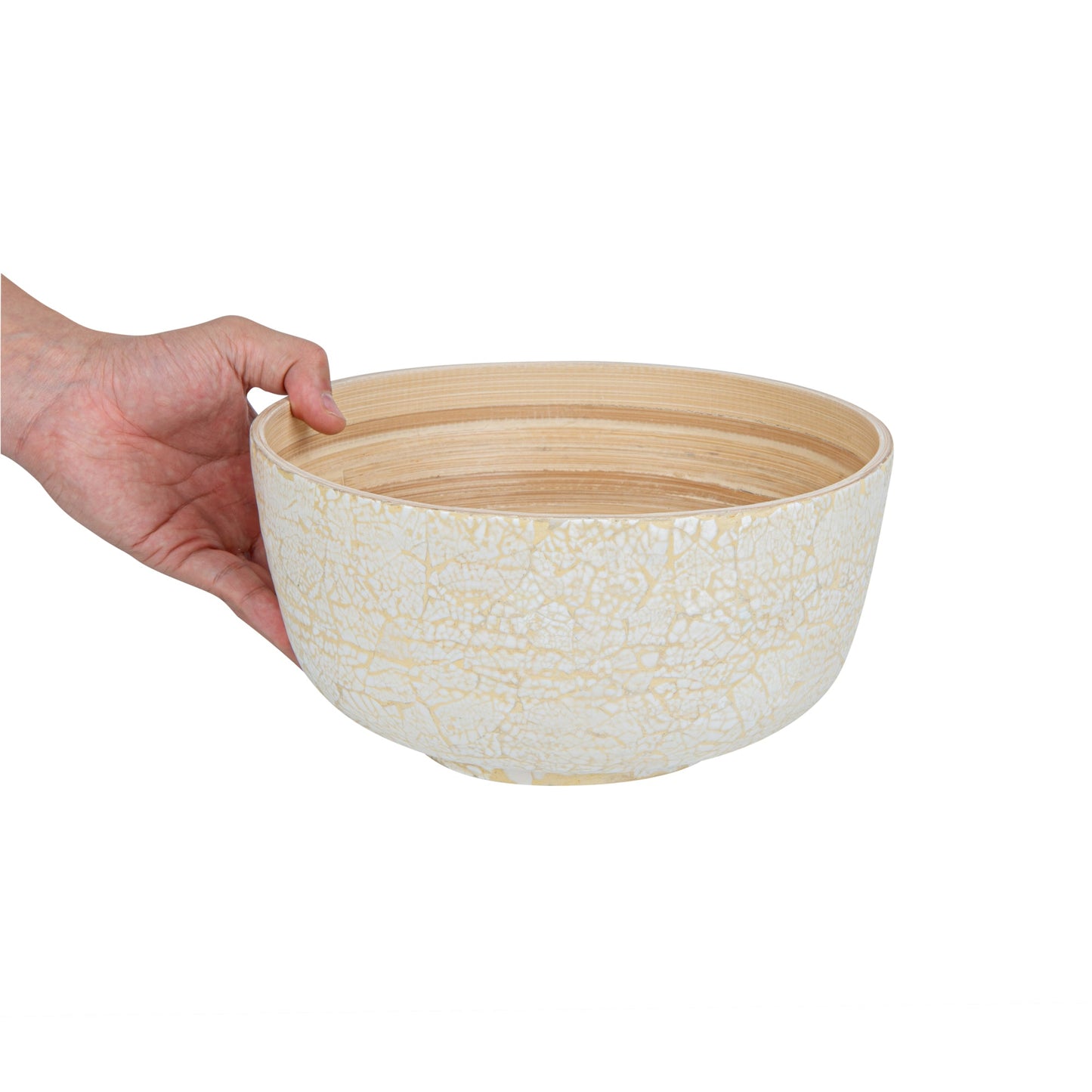 Bambuddha 25 oz Round Beige Spun Bamboo Medium Eggshell Salad Bowl - 9 1/2" x 9 1/2" x 4 3/4" - 1 count box