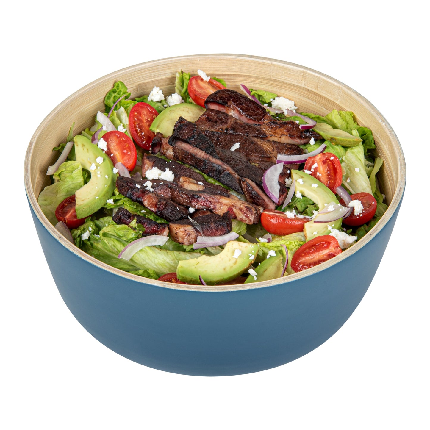 Bambuddha 25 oz Round Blue Spun Bamboo Medium Salad Bowl - 9 1/2" x 9 1/2" x 4 3/4" - 1 count box