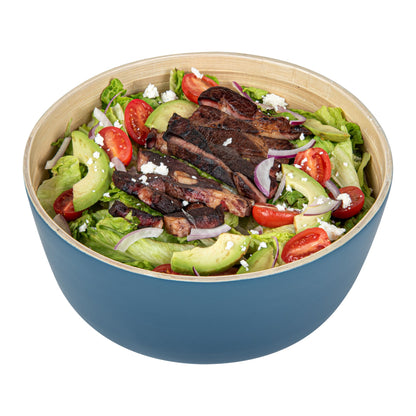 Bambuddha 25 oz Round Blue Spun Bamboo Medium Salad Bowl - 9 1/2" x 9 1/2" x 4 3/4" - 1 count box