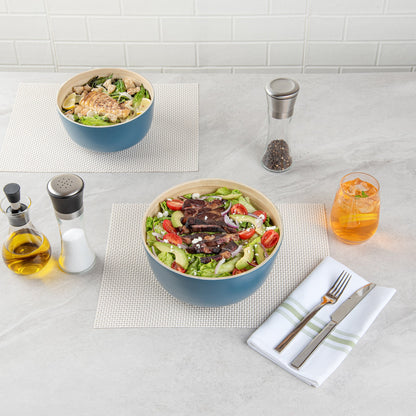 Bambuddha 25 oz Round Blue Spun Bamboo Medium Salad Bowl - 9 1/2" x 9 1/2" x 4 3/4" - 1 count box