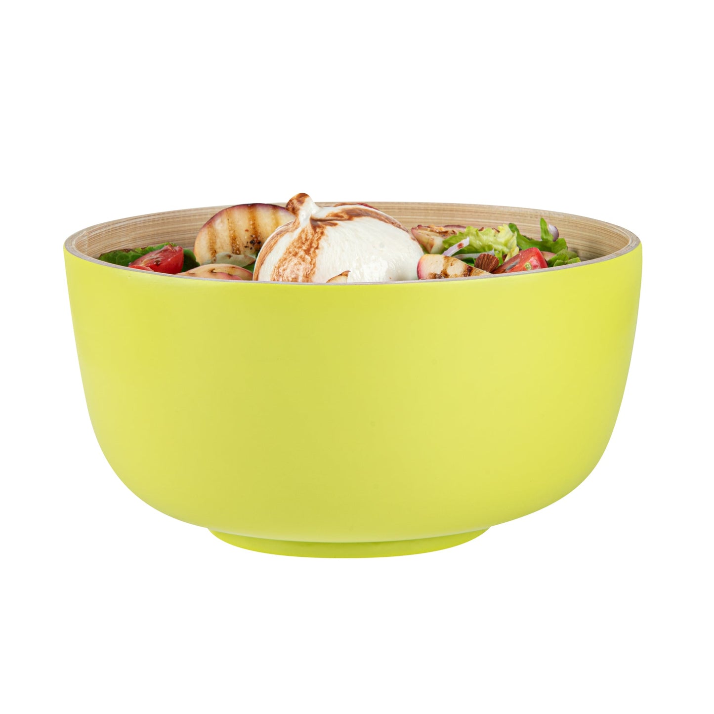 Bambuddha 25 oz Round Green Spun Bamboo Medium Salad Bowl - 9 1/2" x 9 1/2" x 4 3/4" - 1 count box