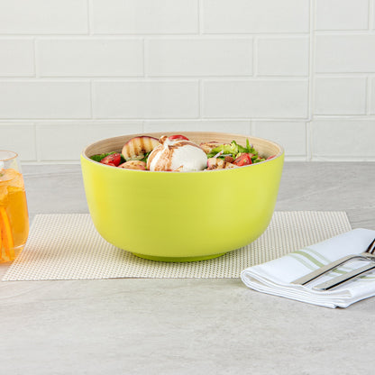 Bambuddha 25 oz Round Green Spun Bamboo Medium Salad Bowl - 9 1/2" x 9 1/2" x 4 3/4" - 1 count box
