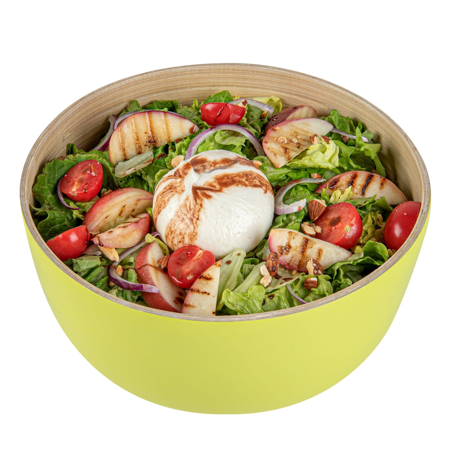 Bambuddha 25 oz Round Green Spun Bamboo Medium Salad Bowl - 9 1/2" x 9 1/2" x 4 3/4" - 1 count box