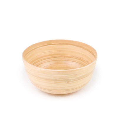 Bambuddha 25 oz Round Natural Spun Bamboo Medium Salad Bowl - 9 1/2" x 9 1/2" x 4 3/4" - 1 count box
