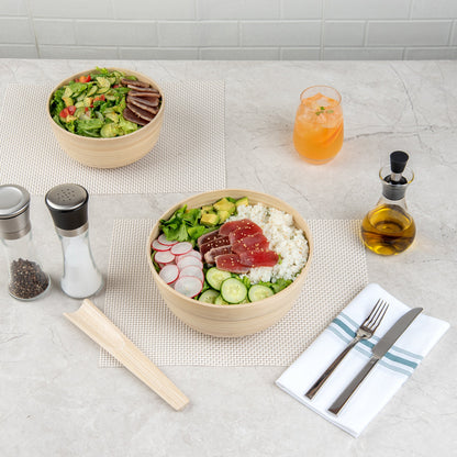 Bambuddha 25 oz Round Natural Spun Bamboo Medium Salad Bowl - 9 1/2" x 9 1/2" x 4 3/4" - 1 count box