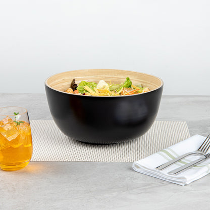 Bambuddha 30 oz Round Black Spun Bamboo Large Salad Bowl - 11" x 11" x 5 1/2" - 1 count box