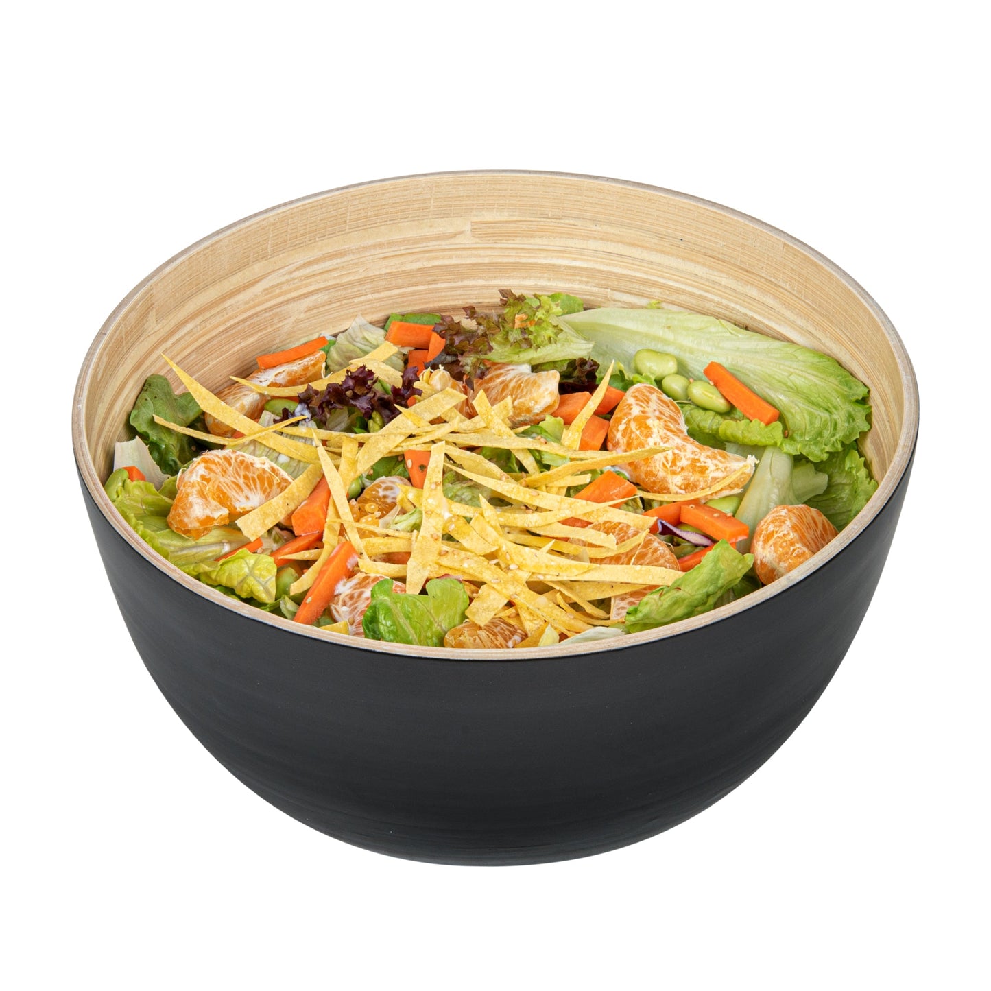 Bambuddha 30 oz Round Black Spun Bamboo Large Salad Bowl - 11" x 11" x 5 1/2" - 1 count box