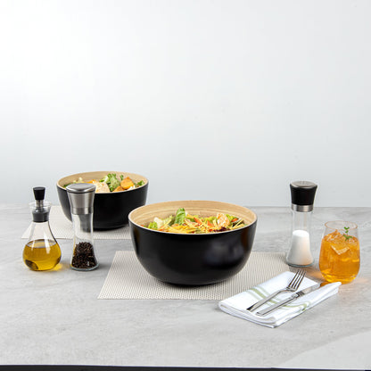 Bambuddha 30 oz Round Black Spun Bamboo Large Salad Bowl - 11" x 11" x 5 1/2" - 1 count box